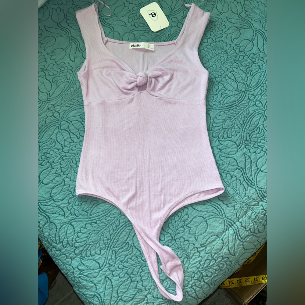 Elodie Purple Scoop Neck Bodysuit with Bow Detail